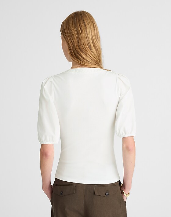 Madewell Puff-Sleeve Henley Knit Top White