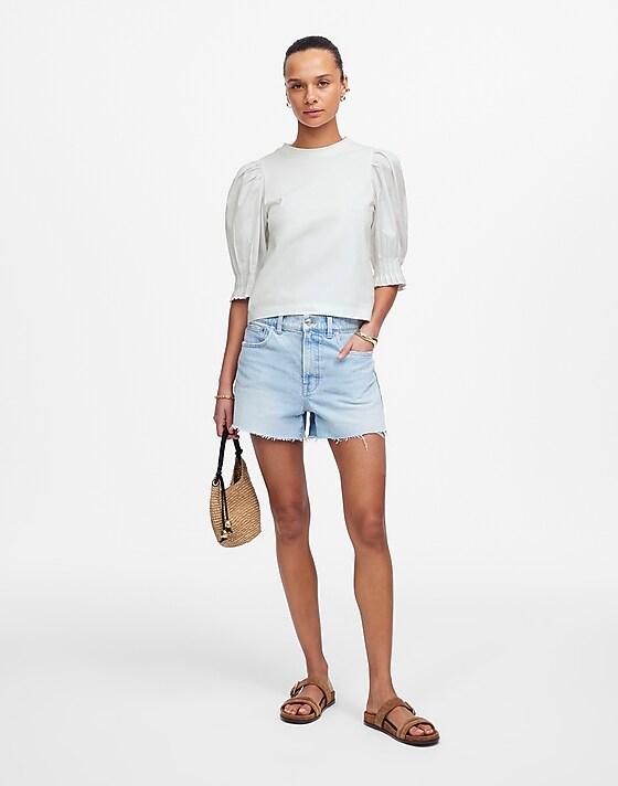 Madewell Puff-Sleeve Knit Top White