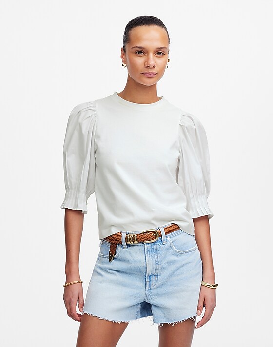 madewell Puff-Sleeve Knit Top white