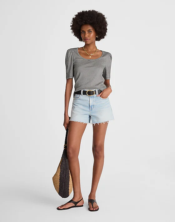 Madewell Puff-Sleeve Scoopneck Tee Jet Black