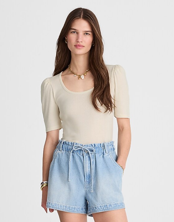 Madewell Puff-Sleeve Scoopneck Tee Vintage Ivory