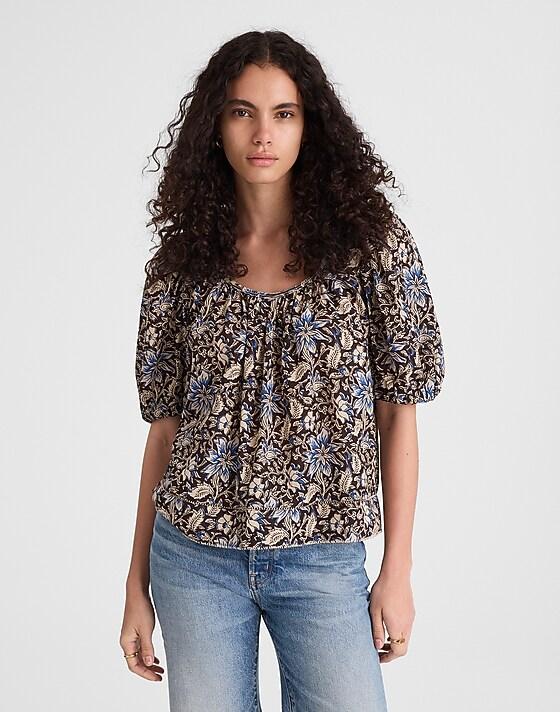 Madewell Puff-Sleeve Scoopneck Top Dark Carob