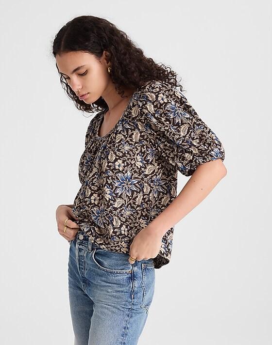 Madewell Puff-Sleeve Scoopneck Top Dark Carob