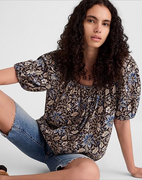 madewell Puff-Sleeve Scoopneck Top dark carob