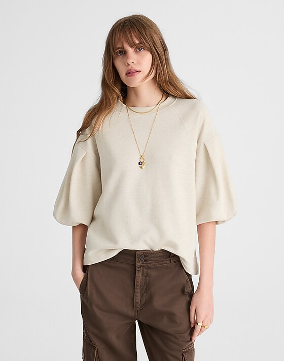 Madewell Puff-Sleeve Sweatshirt Tee Hthr Natural