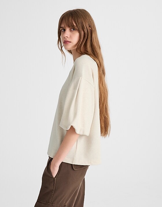 Madewell Puff-Sleeve Sweatshirt Tee Hthr Natural