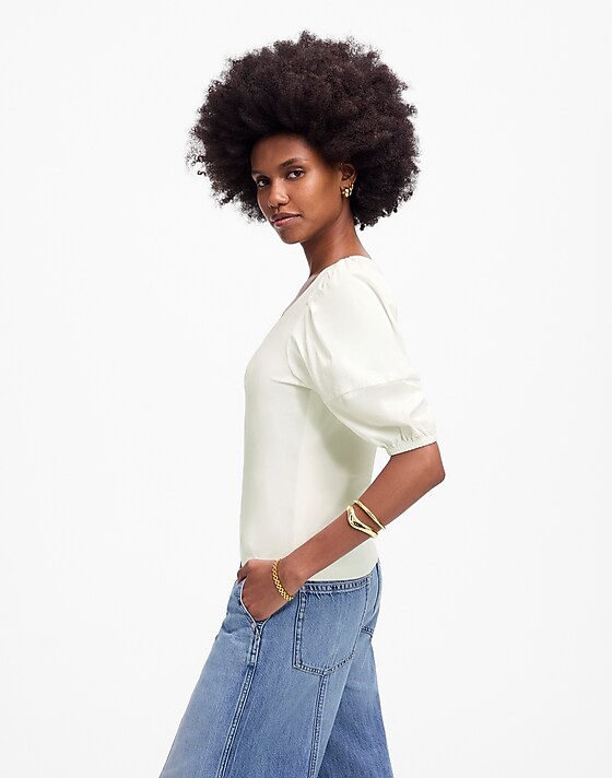Madewell Puff-Sleeve V-Neck Tee White