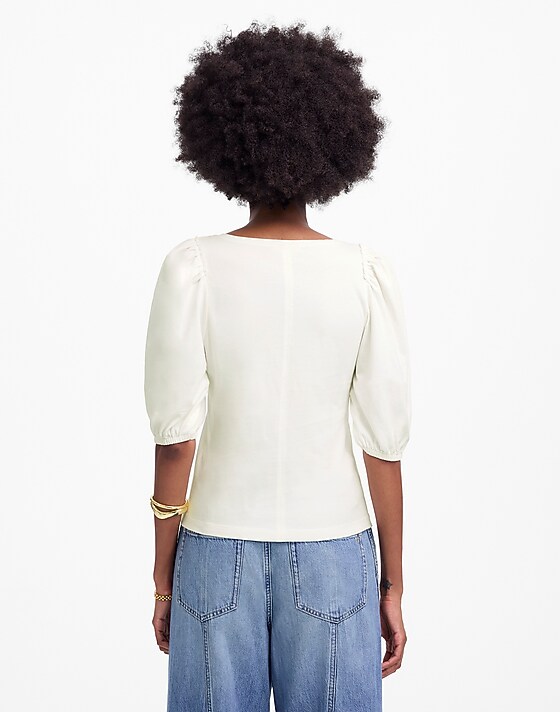 Madewell Puff-Sleeve V-Neck Tee White
