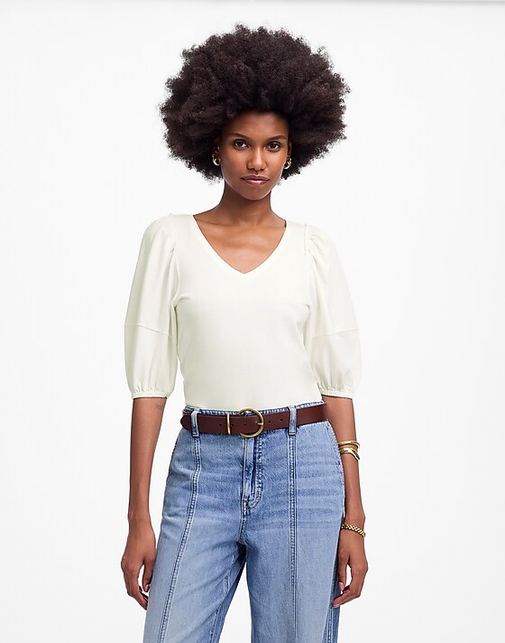 madewell Puff-Sleeve V-Neck Tee white