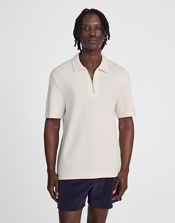 Madewell Quarter-Zip Pique Polo Shirt Lighthouse