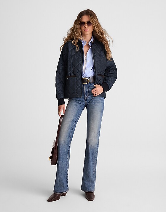 Madewell Quilted Bomber Jacket Dark Navy