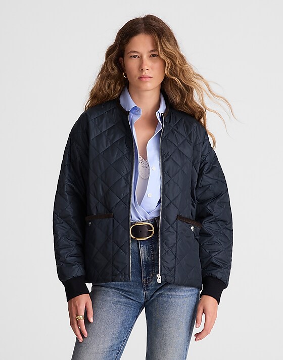 madewell Quilted Bomber Jacket dark navy