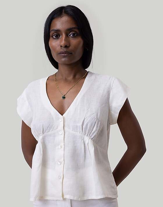 Madewell Reistor Deep V-Neck Top Ivory White