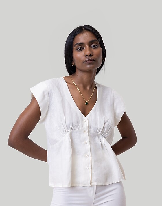 Madewell Reistor Deep V-Neck Top Ivory White