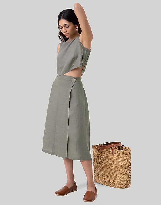 Madewell Reistor Overlap Midi Skirt Dark Green