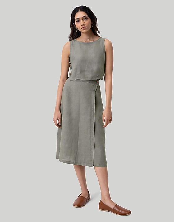 Madewell Reistor Overlap Midi Skirt Dark Green