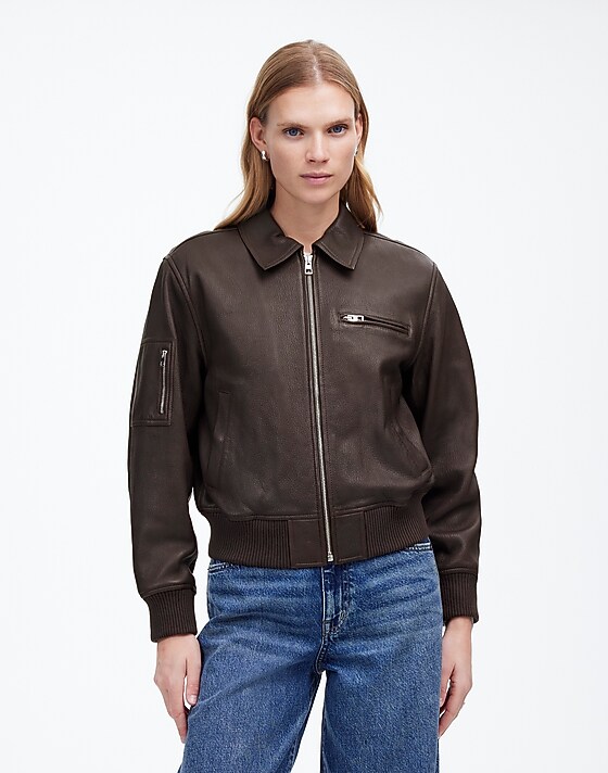 Madewell Relaxed Leather Bomber Jacket Dark Carob