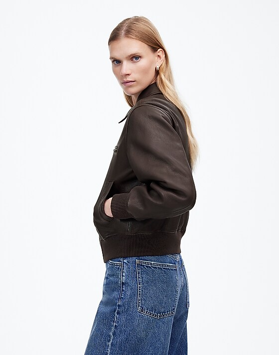 Madewell Relaxed Leather Bomber Jacket Dark Carob