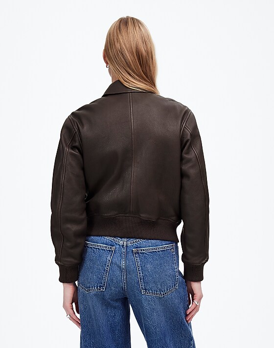 Madewell Relaxed Leather Bomber Jacket Dark Carob