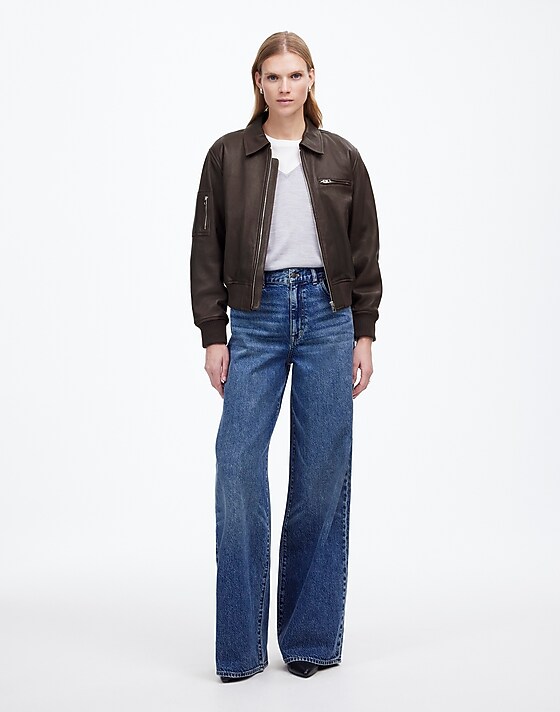 madewell Relaxed Leather Bomber Jacket dark carob