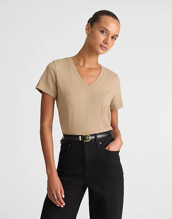 madewell Relaxed V-Neck Tee in Soft Slub wet stone