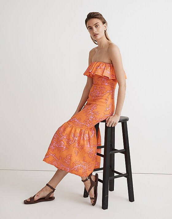 Madewell Rhode Thea Midi Dress Coral Reef Grande