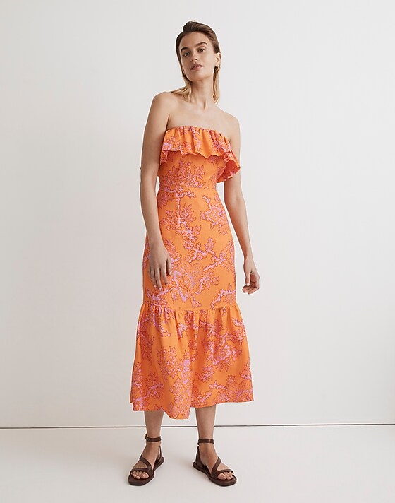 madewell Rhode Thea Midi Dress coral reef grande