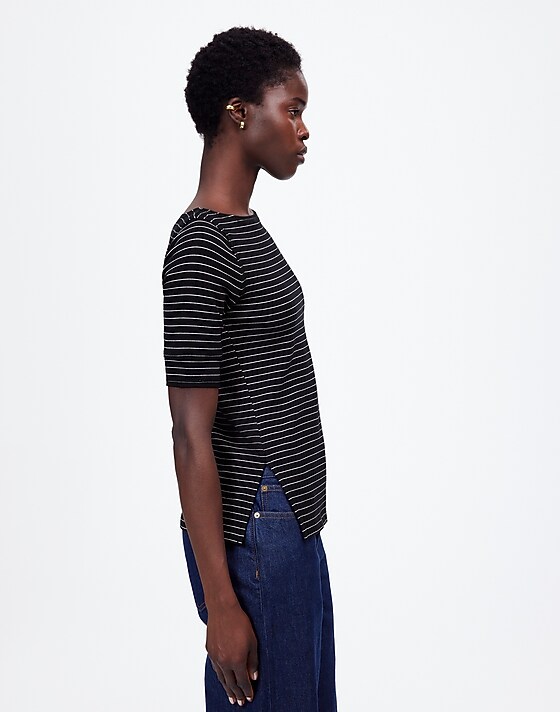 Madewell Ribbed Boatneck Tee In Stripe Jet Black