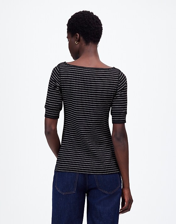 Madewell Ribbed Boatneck Tee In Stripe Jet Black