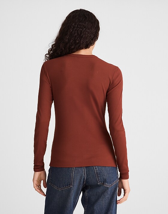 Madewell Ribbed Button Crewneck Tee Deep Redwood