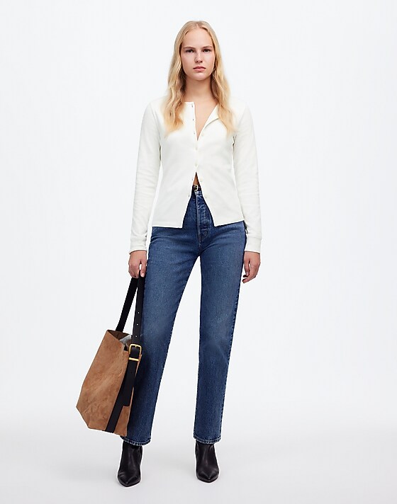Madewell Ribbed Button-Front Cardigan Eyelet White