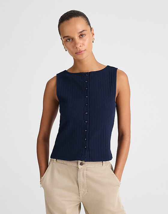 madewell Ribbed Crewneck Shell Top midnight navy