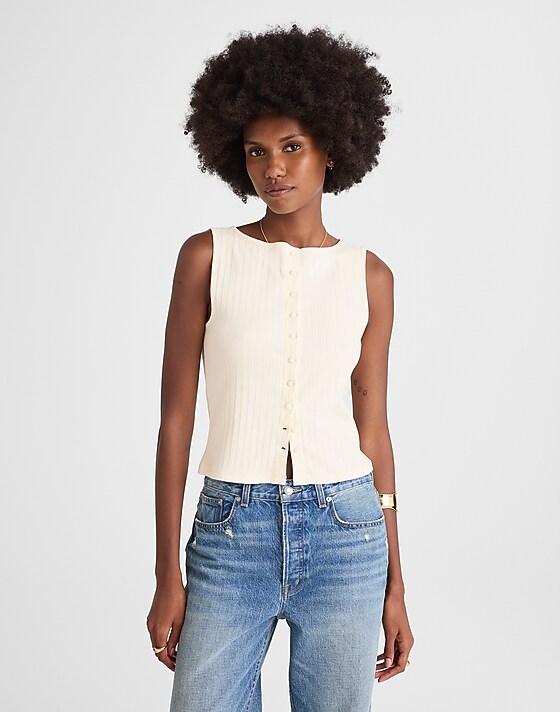 madewell Ribbed Crewneck Shell Top vintage ivory