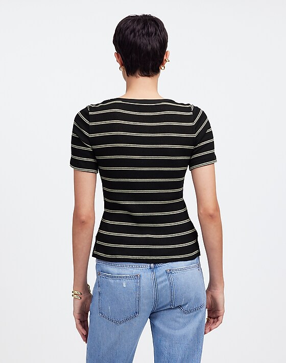 Madewell Ribbed Lace-Up Short-Sleeve Tee Jet Black