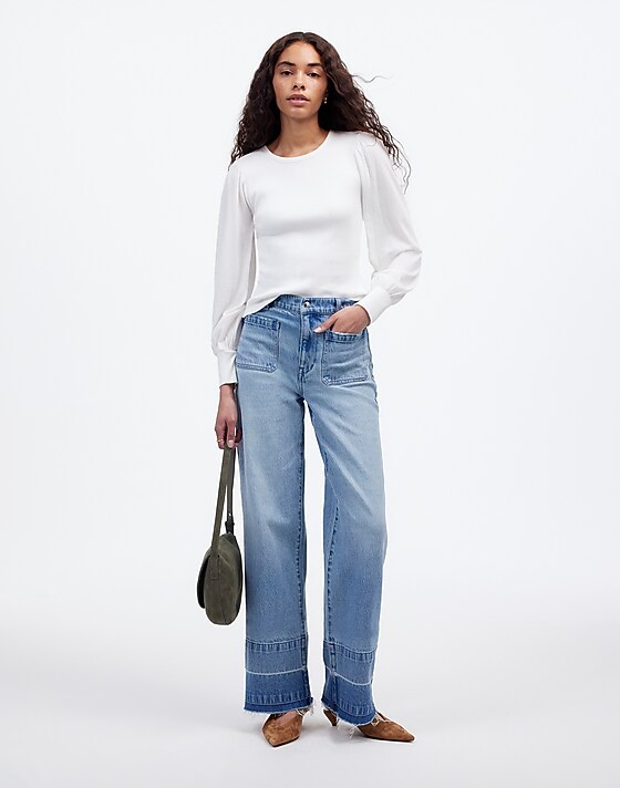 Madewell Ribbed Puff-Sleeve Top White