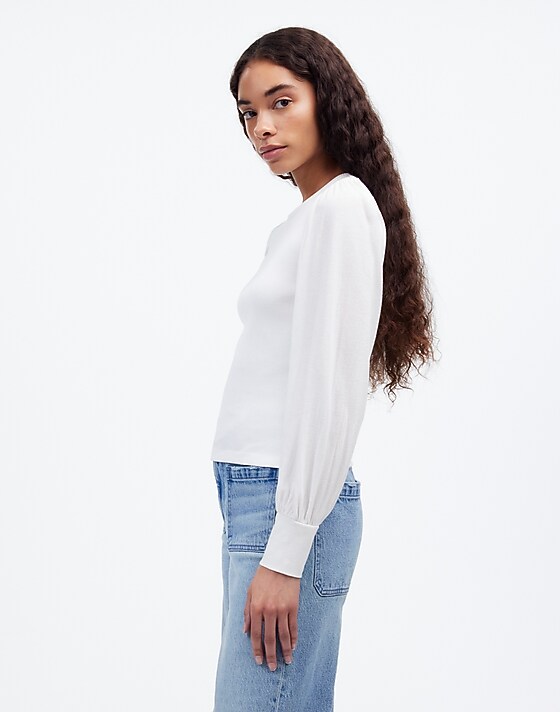 Madewell Ribbed Puff-Sleeve Top White
