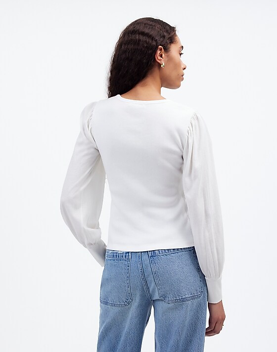 Madewell Ribbed Puff-Sleeve Top White