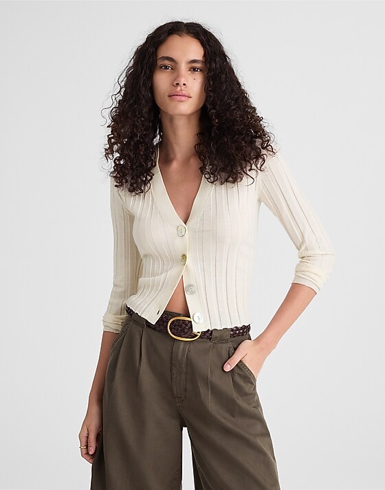 madewell Ribbed V-Neck Cardigan ivory