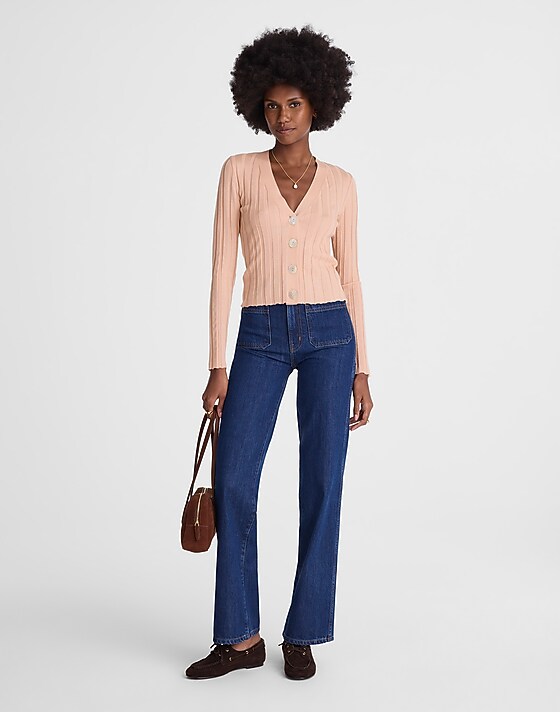 Madewell Ribbed V-Neck Cardigan Light Pale Blush