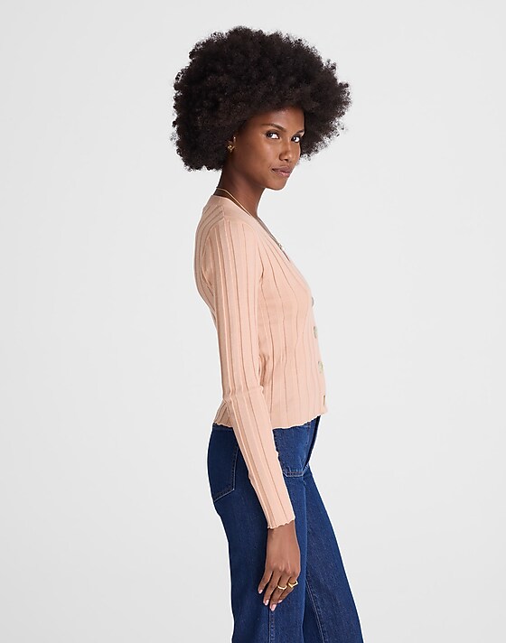 Madewell Ribbed V-Neck Cardigan Light Pale Blush