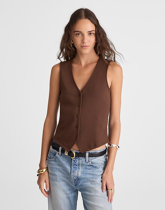 madewell Ribbed V-Neck Vest roasted chicory
