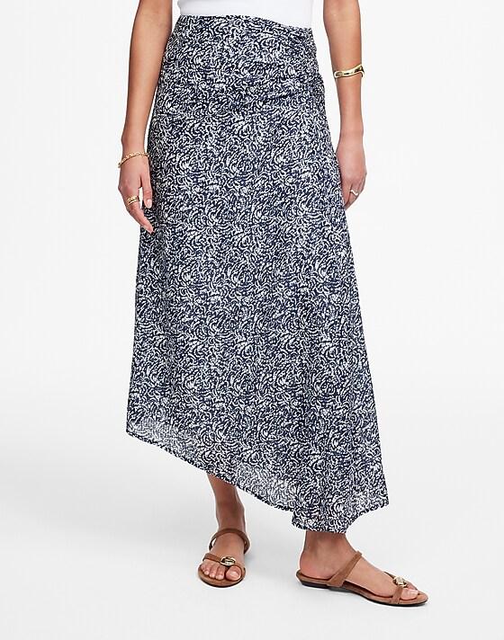 Madewell Ruched Asymmetric Midi Skirt Night Indigo