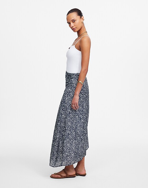 Madewell Ruched Asymmetric Midi Skirt Night Indigo