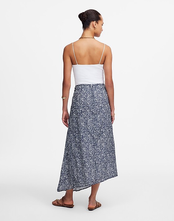 Madewell Ruched Asymmetric Midi Skirt Night Indigo