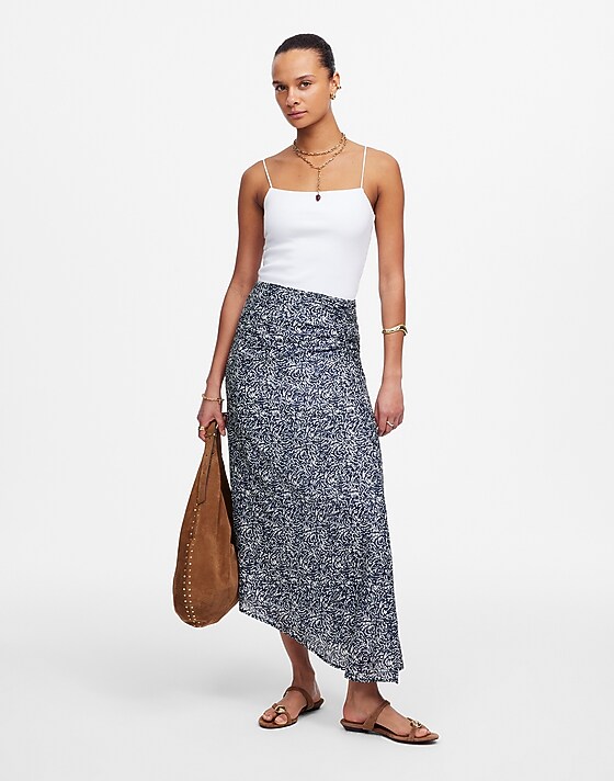 madewell Ruched Asymmetric Midi Skirt night indigo