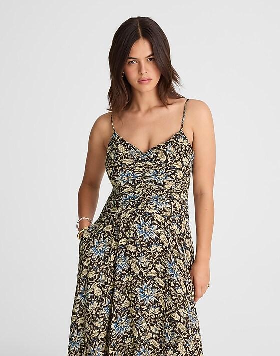 Madewell Ruched High-Low Slip Dress Dark Carob