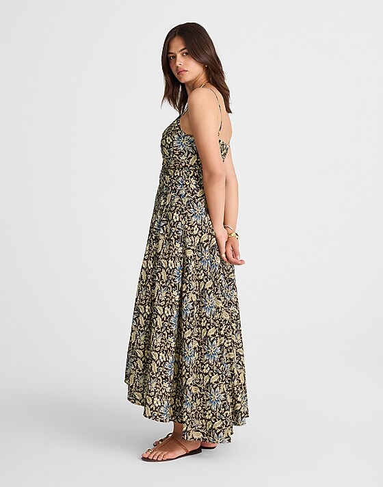 Madewell Ruched High-Low Slip Dress Dark Carob