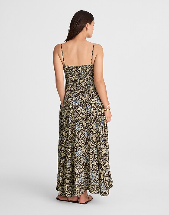 Madewell Ruched High-Low Slip Dress Dark Carob