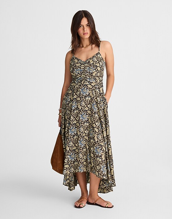 madewell Ruched High-Low Slip Dress dark carob