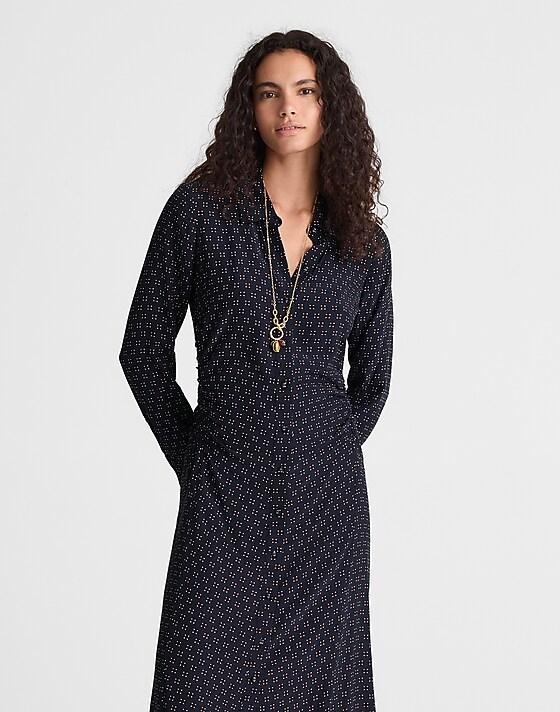 Madewell Ruched Midi Shirtdress Navy Foulard